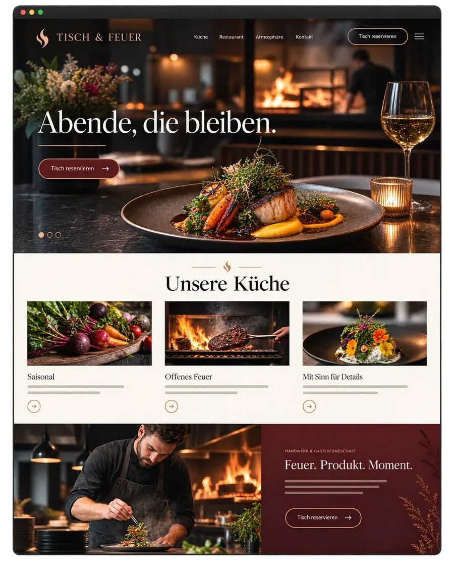 Designbeispiel einer Website für ein Restaurant